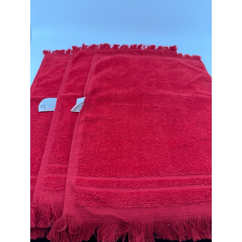 3 Vintage Cannon Red Hand Towels Fringed 100% Cotton Made in USA 17.5x11 USA